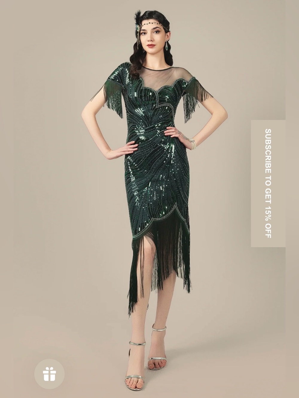 Dark Green Fringe Sequined Flapper Dress